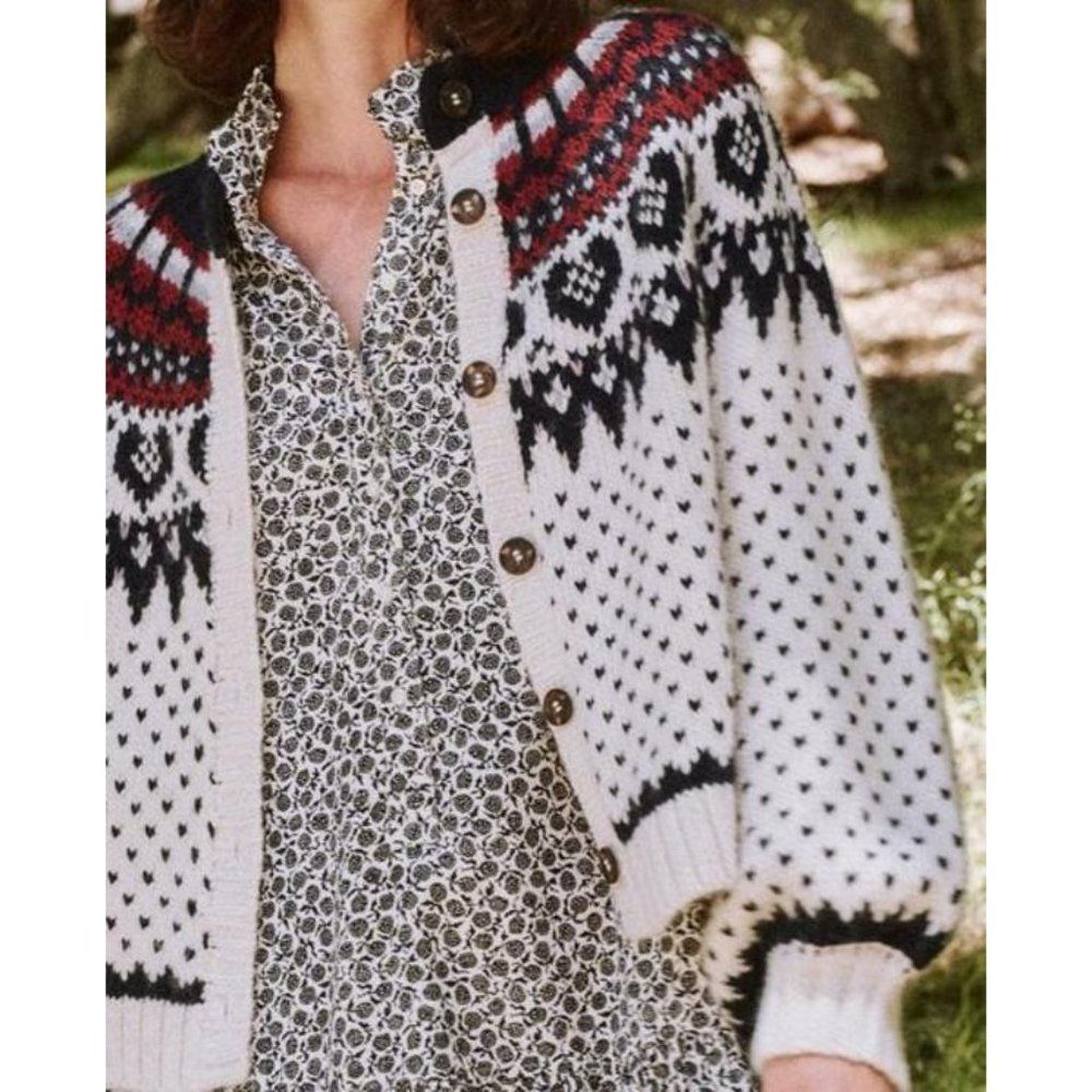 THE GREAT. Cream and Black Patterned Cardigan - Picture 10 of 14